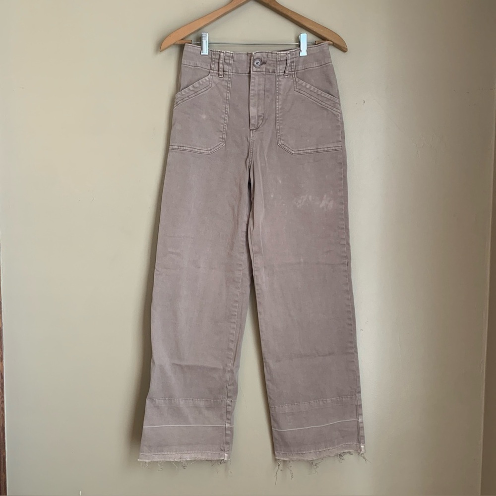 Bagatelle Tan Cotton Blend Wide Leg Casual Pants Khakis Distressed Boho Fall Raw